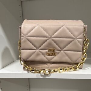 Steve Madden Taupe Quilted Shoulder Bag with Gold Chain